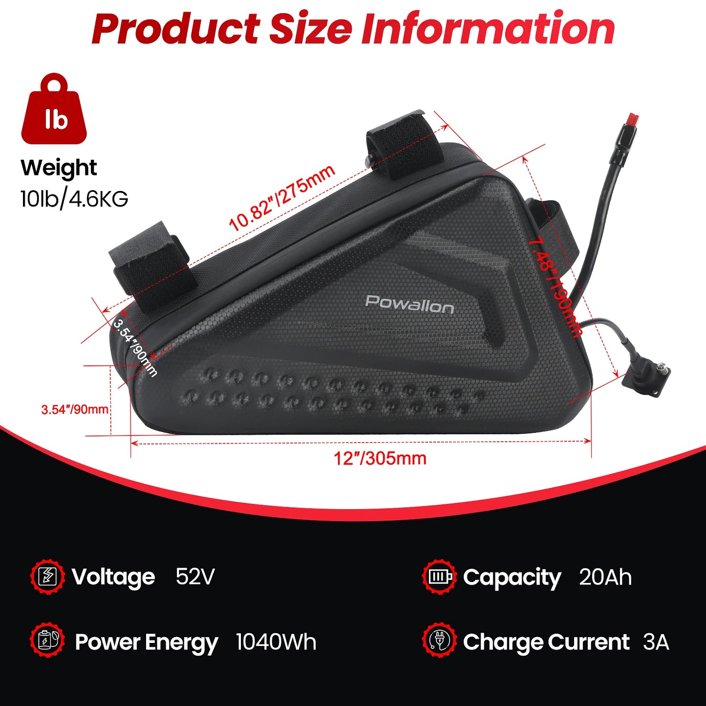 36V 48V EBIKE Battery - 10AH 13AH 20AH Options, E-Bike Triangle Battery with Hard Case Waterproof Case Bag, A+ Branded Cells