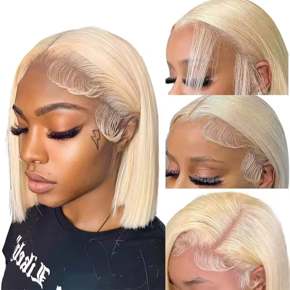 Blonde Bob Wig 613 Human Hair Wig Short 613 Bob Lace Frontal Wig 13x4 Straight Bob Human Hair Wigs #613 Colored Human Hair Wigs