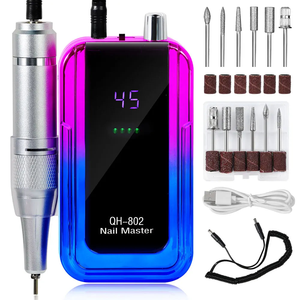 45000RPM Electric Nail Drill File Professional for Acrylic Gel Dip Powder Nails Portable Machine Kit for Manicure Pedicure Tools