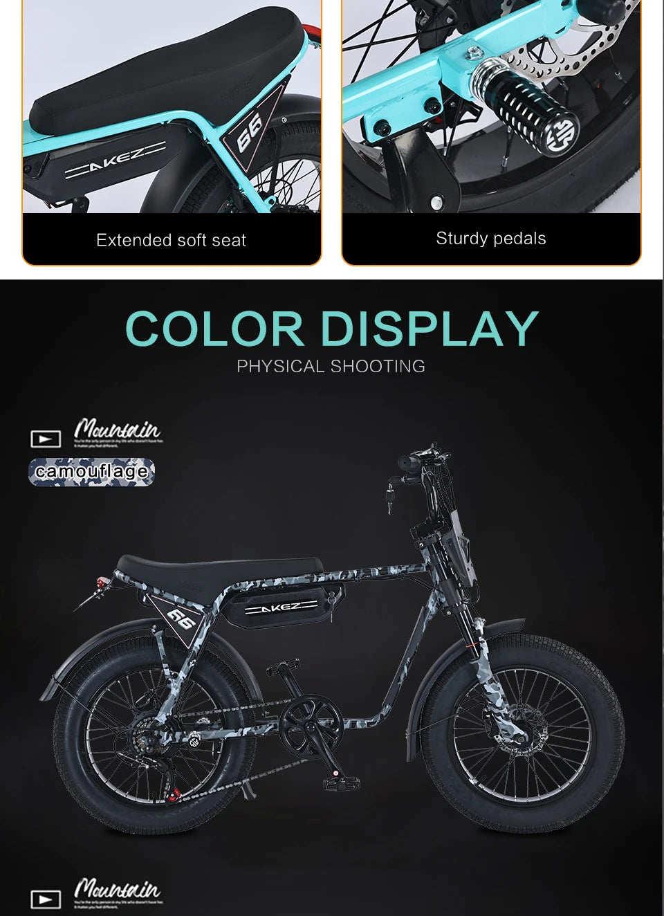 US Stock 🔥 AKEZ 750W Retro Electric Bike - 48V 13Ah Battery, 20'' Fat Tire E-Bike, Vintage Style Bicycle for Adults