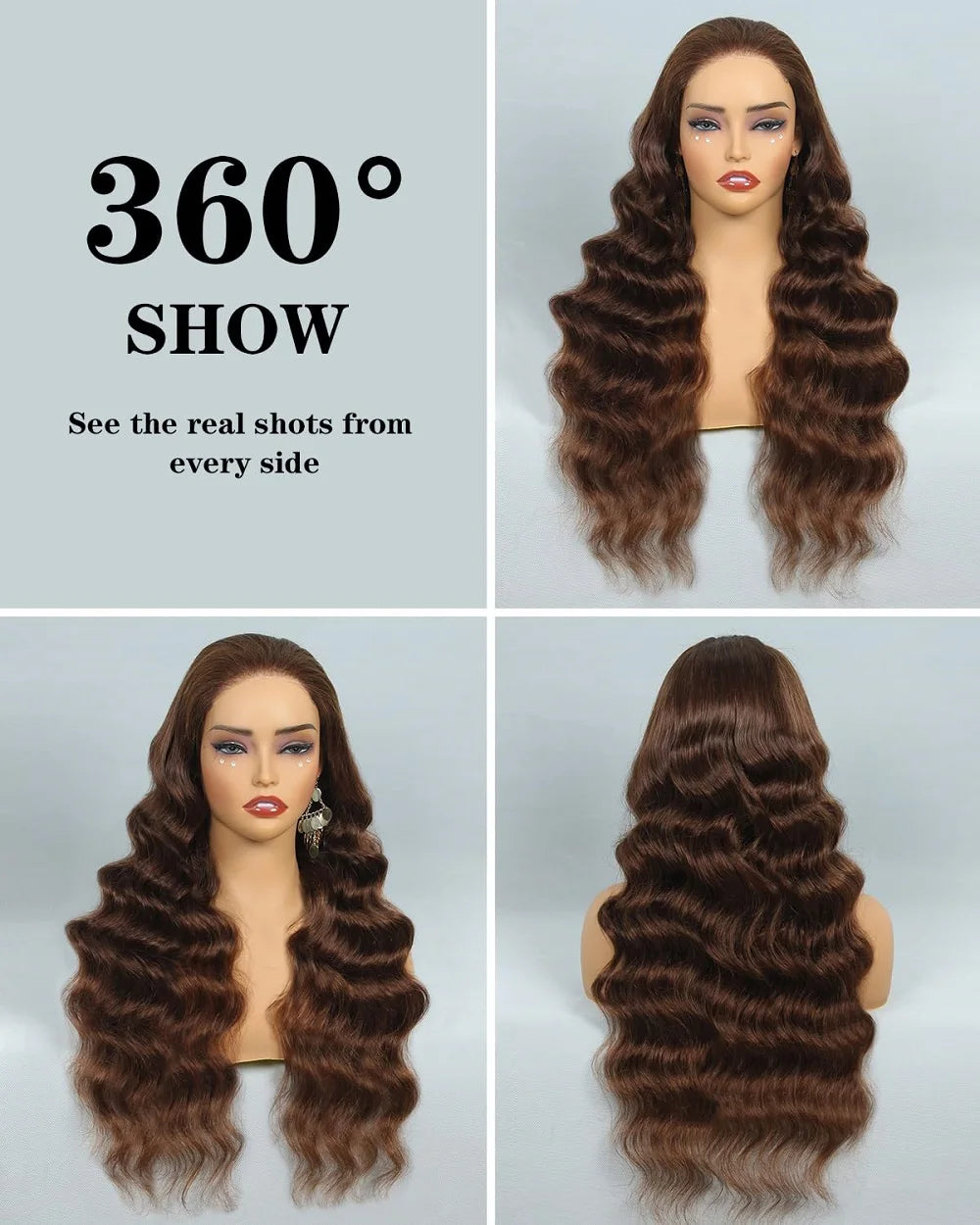 Chocolate Brown Glueless Wigs Human Hair Transparent 13x4 HD Lace Frontal Wig Ready To Wear And Go Body Wave Lace Front Wig
