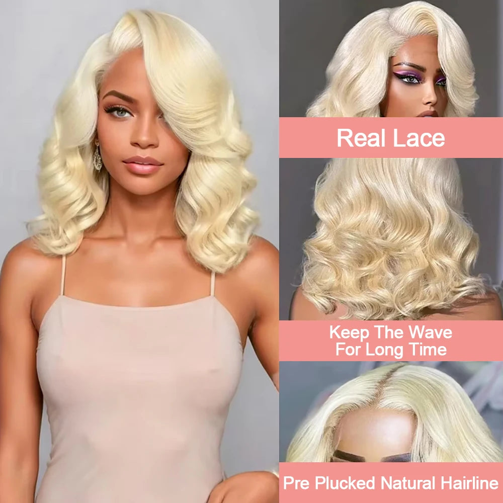 613 Blonde Lace Front Wig Human Hair Body Wave 13X6 Hd Lace Frontal Wig Short Bob Lace Front Human Hair Wig Hd Lace Wig 16 Inch