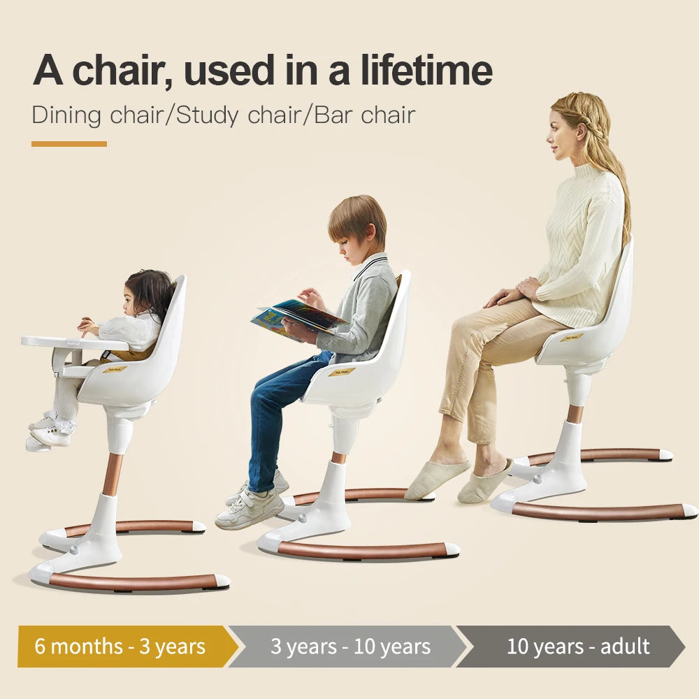 Hot Mom Baby High Chair With Adjustable Seat Height, Eating Chair with Foot Rest,Removable Tray,PU Leather Cushion