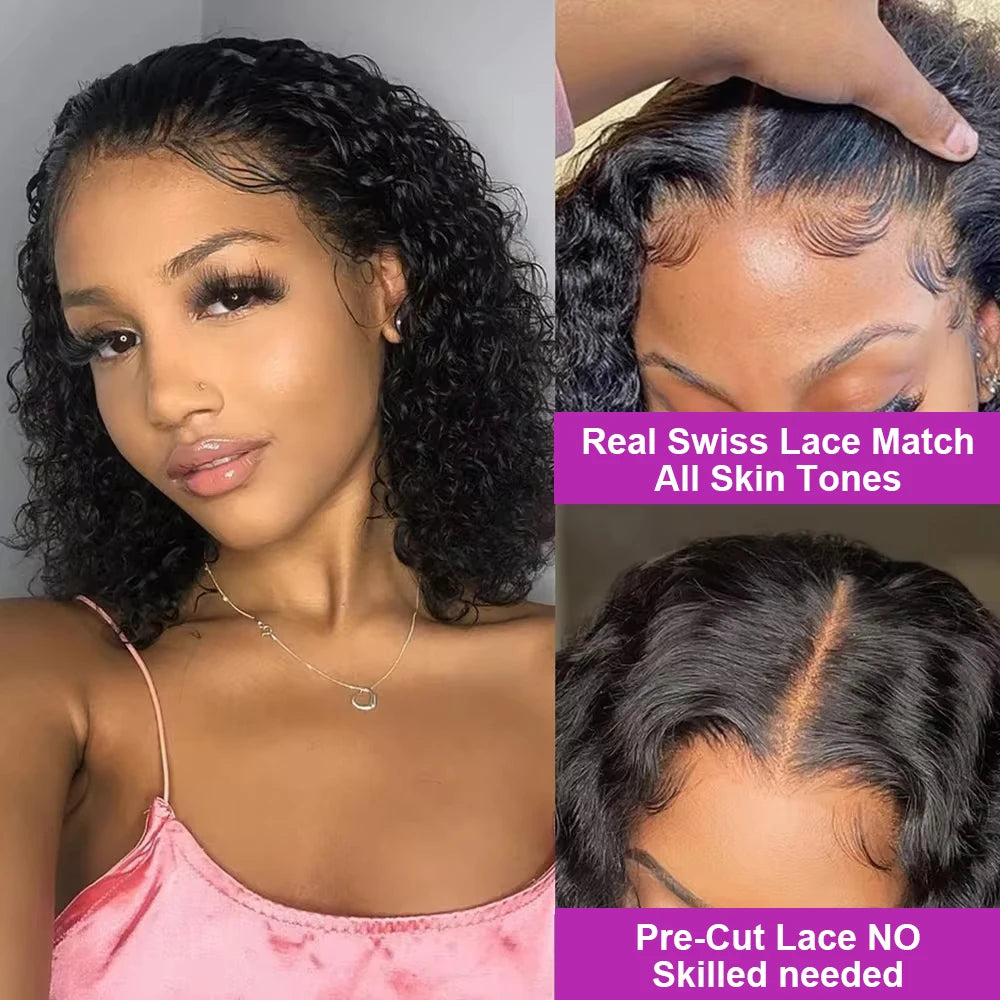 Brazilian Deep Water Wave Curly Bob 100% Human Hair Glueless Wigs Deep Wave HD Lace Front 13x4 13x6 Transparent Lace Frontal Wig