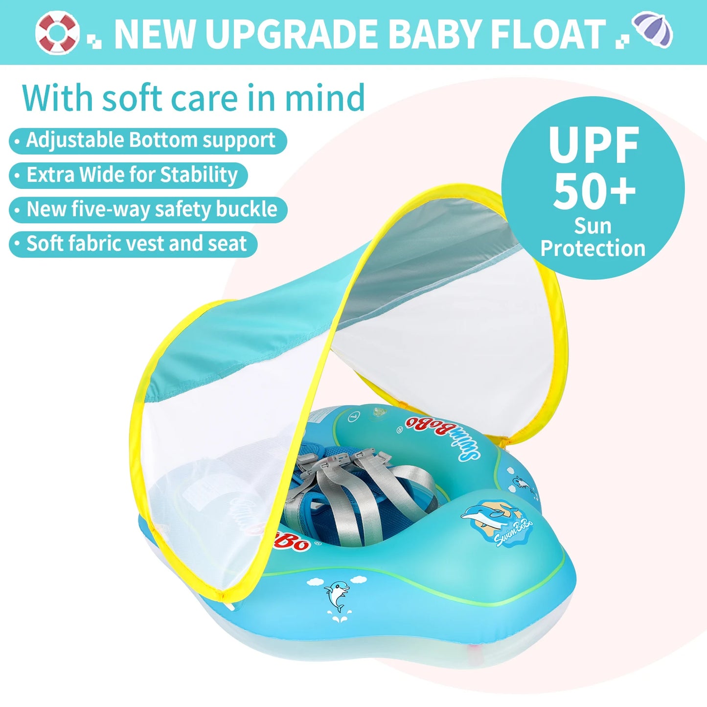 Swimbobo New Upgrades Mesh More Safety Soft Ventilate Seat Pocket Baby Inflatable Swimming Floating Kids Ring Circle Summer Toys