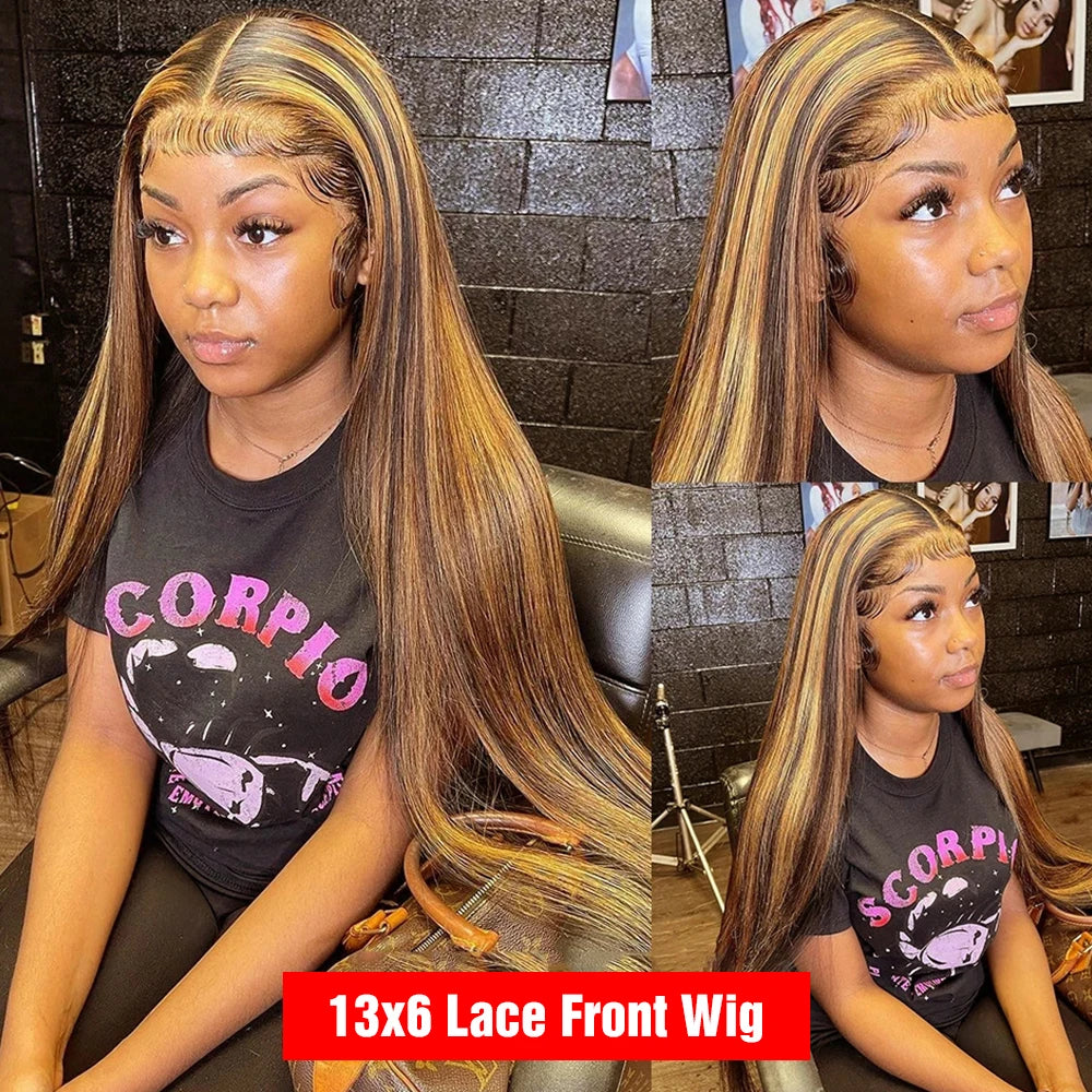 Highlight Glueless Wigs Human Hair Ready To Wear And Go For Women Preplucked Brazilian Ombre Straight 13x6 HD Lace Frontal Wig