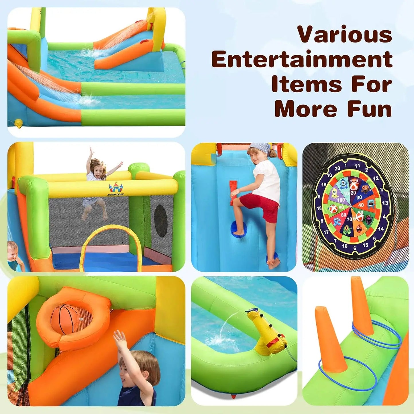 Inflatable Water Slide, 8 in 1 Mega Waterslide Park Bounce House for Outdoor Fun w/950W Blower, Long Slide, Splash Pool, Water S