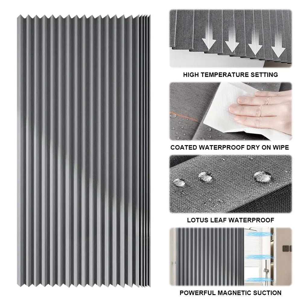 Foldable Magnetic Shower Curtain Waterproof Bathroom Curtain with 14 Hooks Modern Bath Curtain for Bathroom