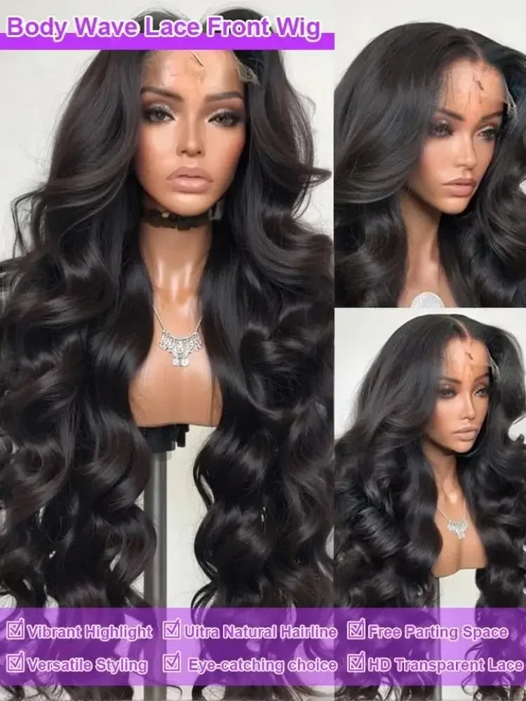 250 Density 100% Human Hair Body Water Wave 5X5 Glueless Lace Frontal Wigs 13x6 HD Lace Front Wig 40 Inch Natural Black Clourse