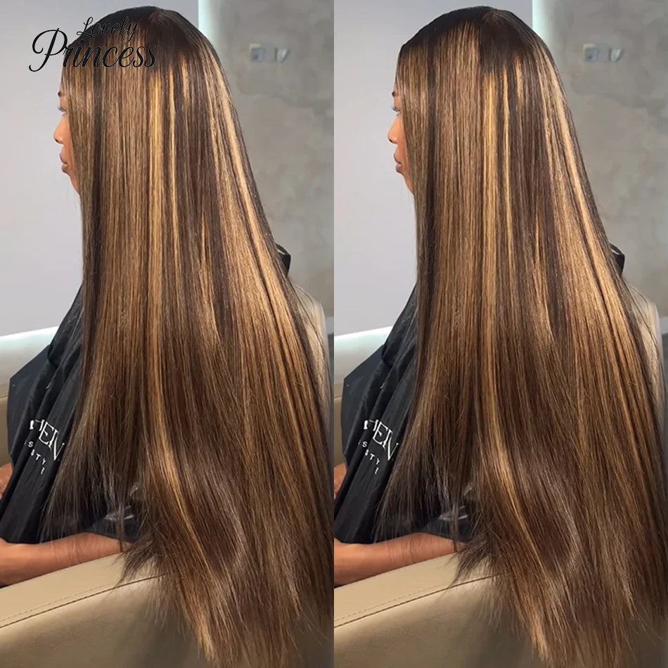 200 Density P4/27 Highlight Frontal Lace Preplucked Colored Straight Frontal Wig 40 Inch HD Transparent Lace Human Hair Wigs