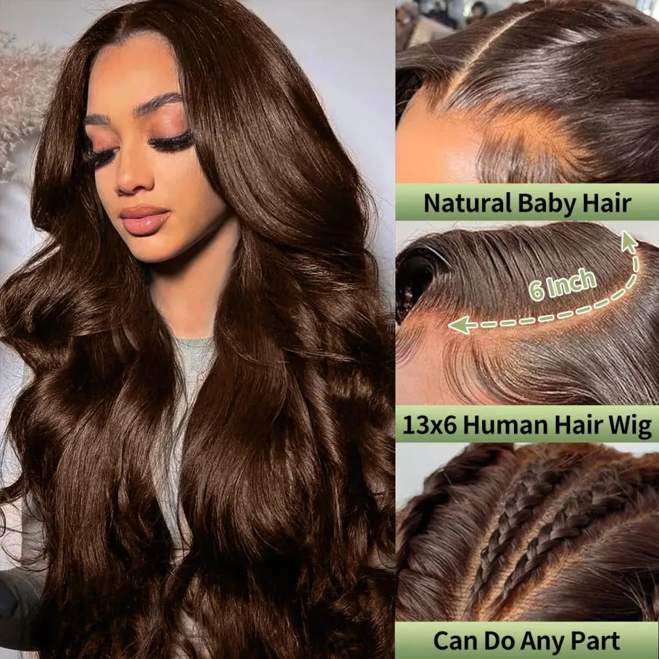 Body Wave Wig 13x6 Hd Lace Frontal Wig Chocolate Brown Lace Front Wig 30 32 inch 250 Density Human Hair wigs for women Choice