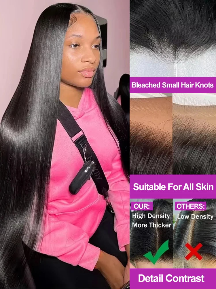 Brazilian Bone Straight 13x6 Lace Front Wig Remy For Black Women 30 40 Inch 250 Density 13x4 Hd Lace Frontal Human Hair 100% Wig