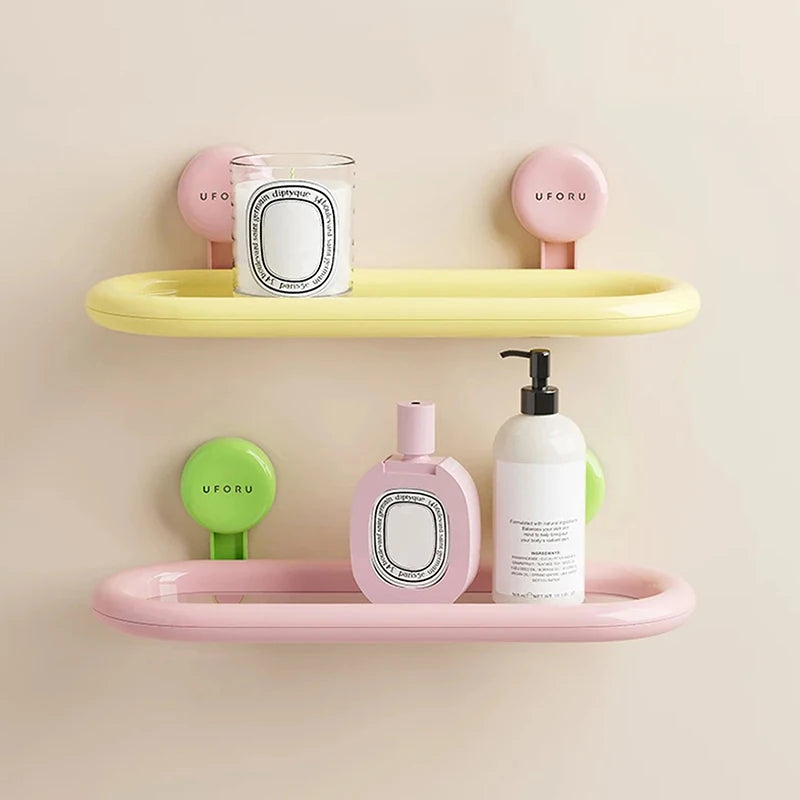 Suction Cup Oval Shelf Bathroom Perforation-free Wall-mounted Shower Gel Hand Sanitizer Dopamine Storage Shelf