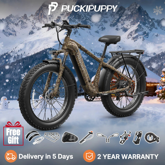 PUCKIPUPPY Beagle 2 Electric Bike With 960W Peak 26" Fat Tire Electric Mountain Bike 28MPH 48V 15AH Removable Battery Ebike