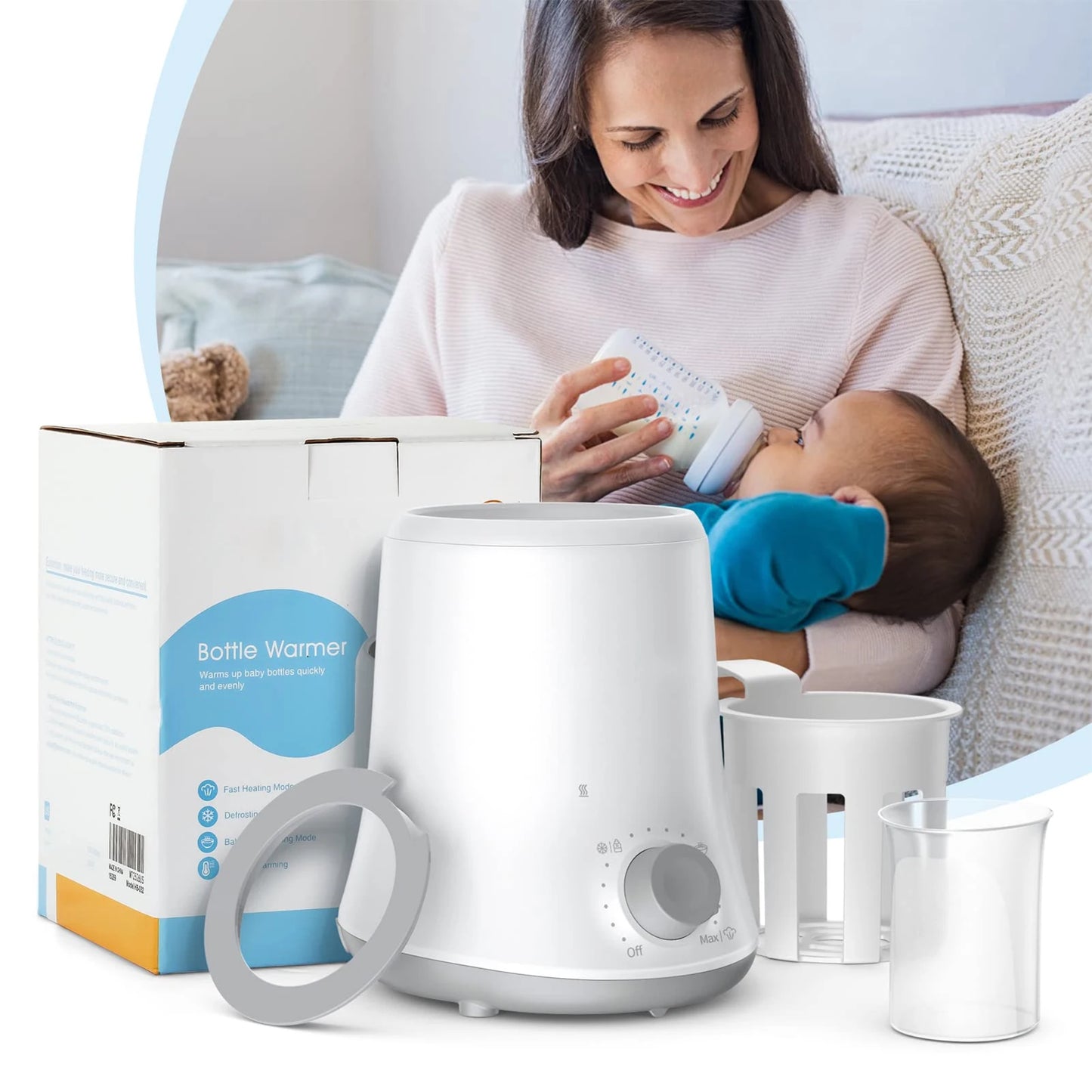 Kisdream Milk Warmer Multifunctional Baby Bottle Warmer Fast Heat Auto Shut Off Food-grade PP Stainless Steel Materials US Plug