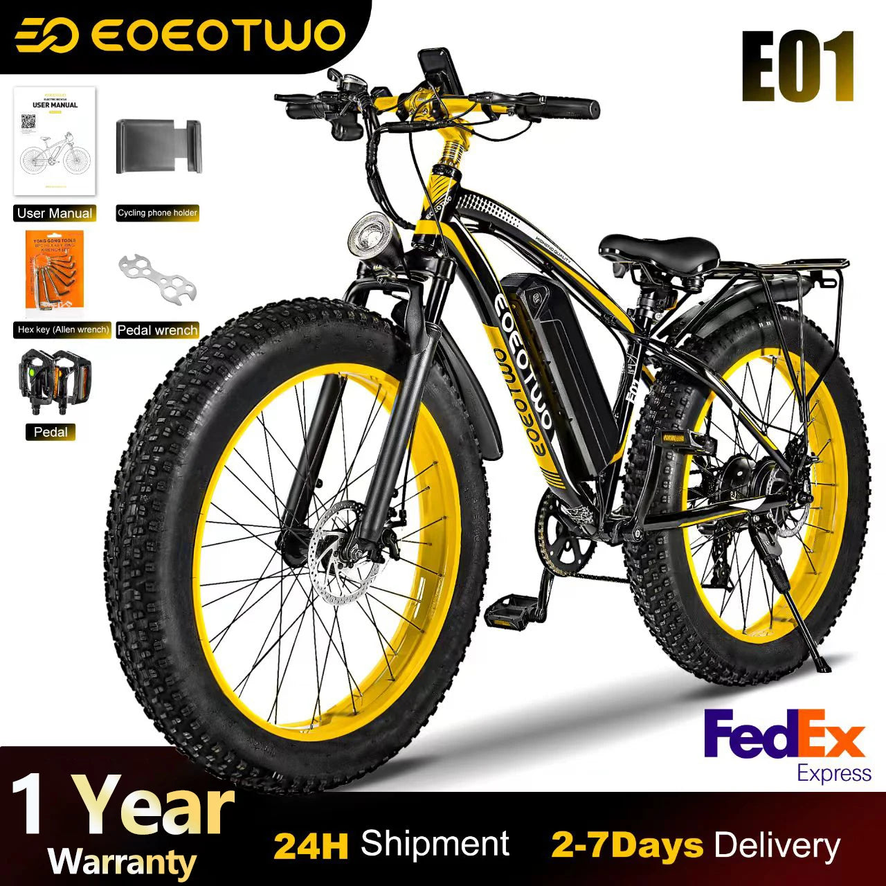 EOEOTWO E01 Electric Bike Adults,1500W Ebike,34MPH 60Miles Electric Mountain Bike,26" Fat Tire Electric Bicycle+1 Year Warranty