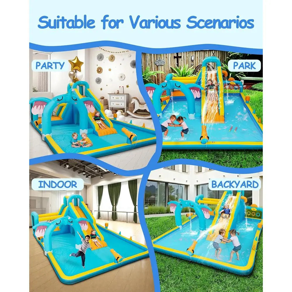 Iatable Water Slide for Kids, Elephant Theme Water Park Backyard Summer with Large Pool &Long Slides, Iatable Bounce House, Clim