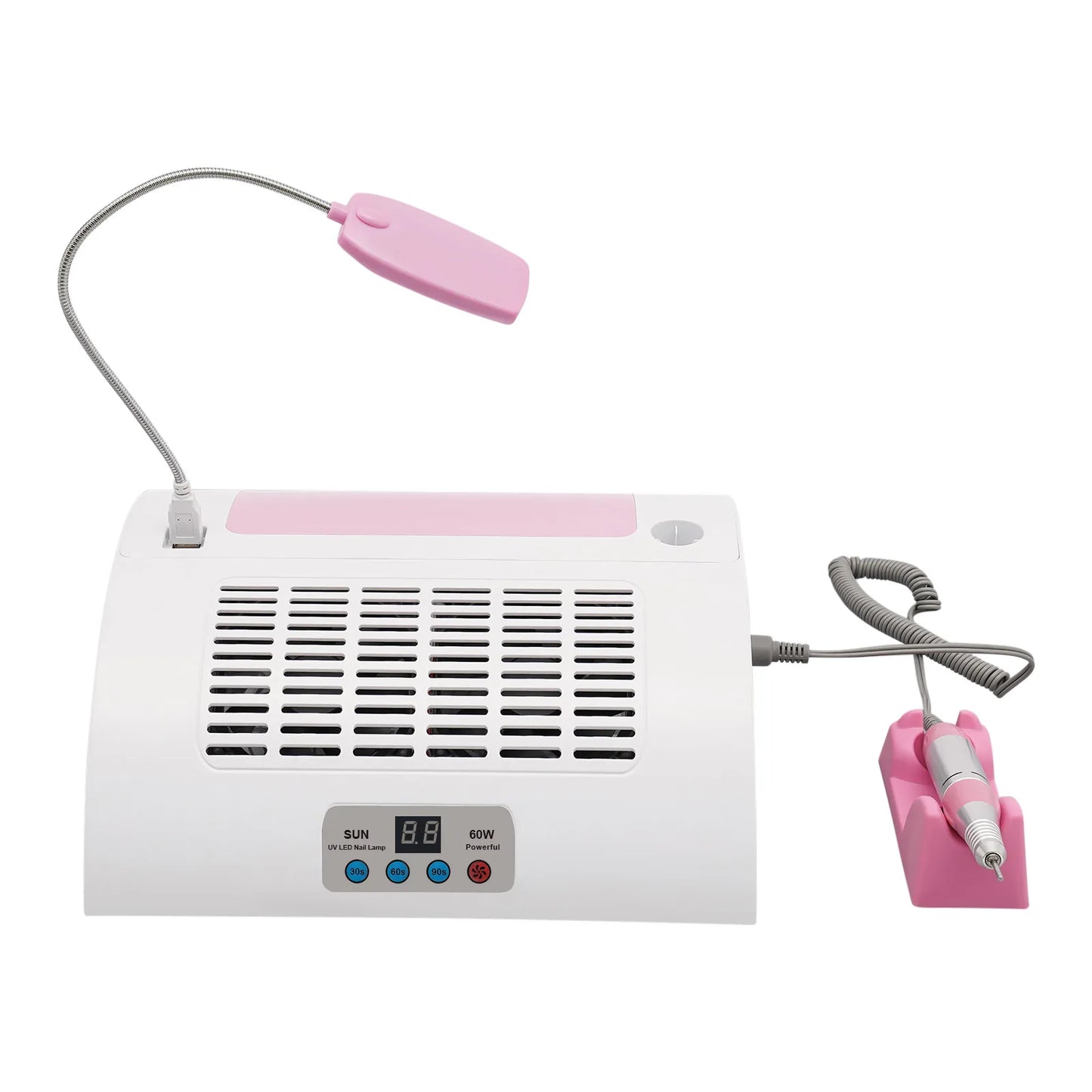 5 in 1 Manicure Lamp Nail Dust Collector with Nail Drill Hand Rest and LED Desk Lamp for Gel Polish for Nail Salon and Home Use