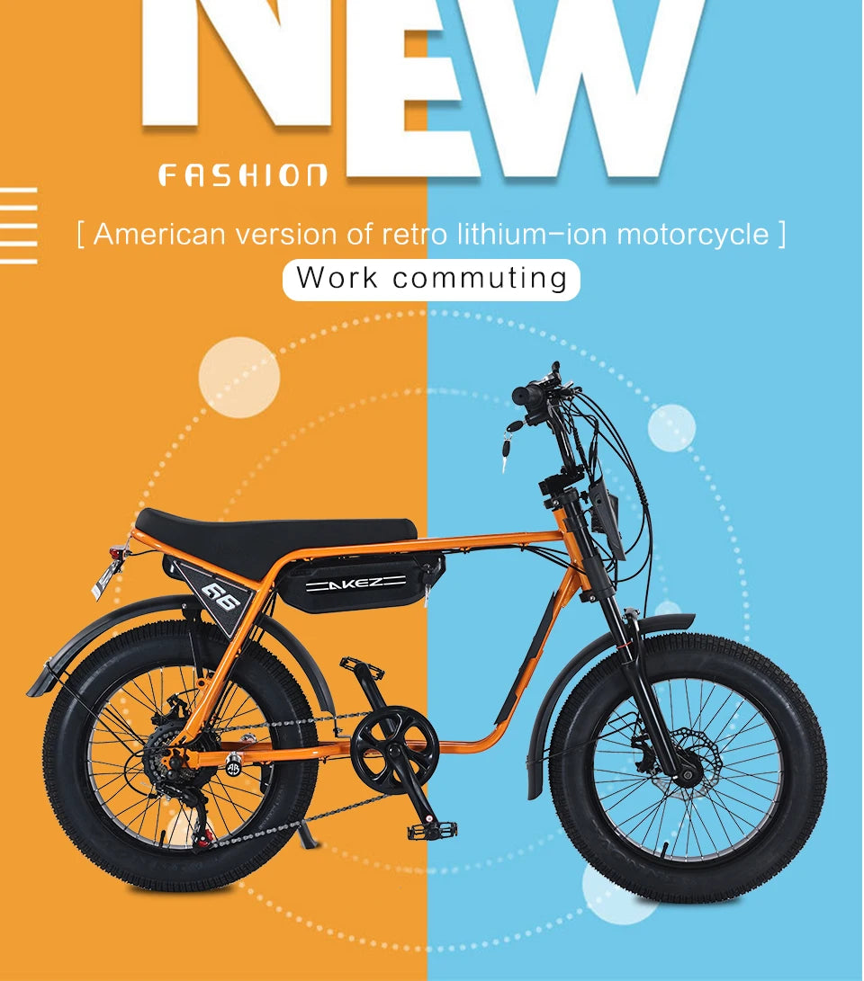 US Stock 🔥 AKEZ 750W Retro Electric Bike - 48V 13Ah Battery, 20'' Fat Tire E-Bike, Vintage Style Bicycle for Adults
