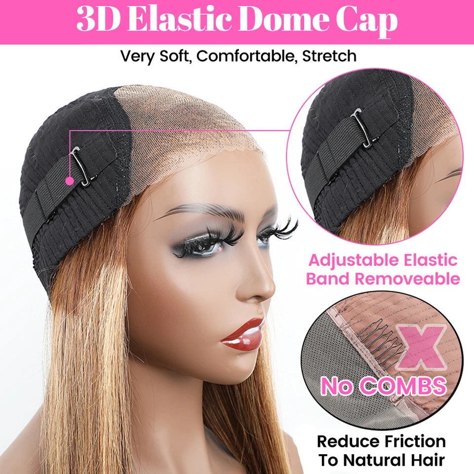 Highlight Glueless Wigs Human Hair Ready To Wear Pre Cut Preplucked Straight 4/27 Ombre 13x6 HD Lace Frontal Wig Human Hair 200%