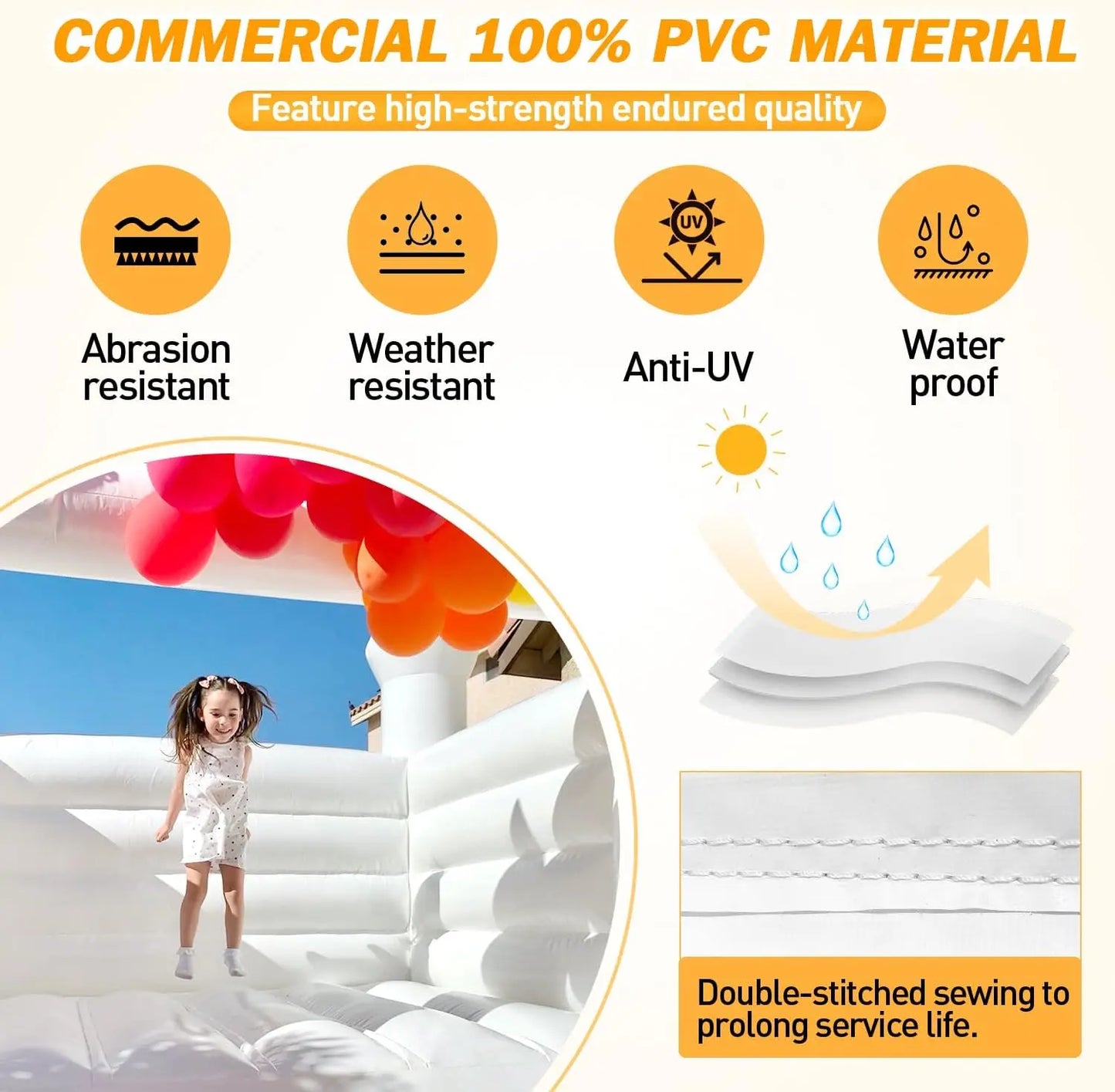 US Stock Inflatable White Bounce House PVC Inflatable Bouncy Castle/Moon Bounce House/Customization Party Wedding Bouncer Jumper