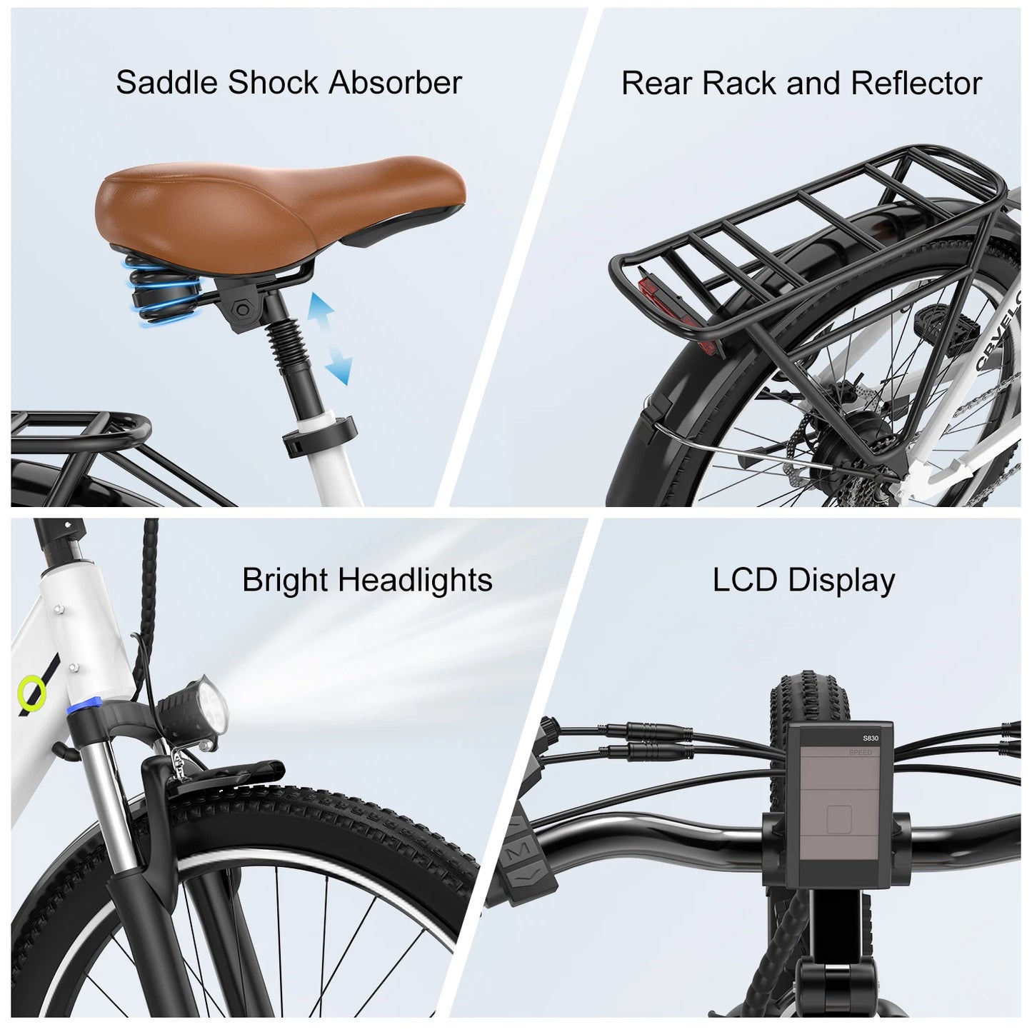 Cybervelo EK2 48V 1000W Peak Motor, Removable Battery 7-Speed Shift Urban Commute EBike, 26" City Ride Long Range Electric Bike