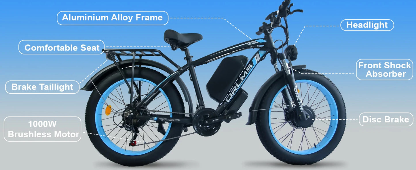 Electric Bike 2000W Dual Motor 60V25AH Removable Lithium Battery E Bike Dual Hydraulic Brakes 26-inch Fat Tires Electric Bicycle
