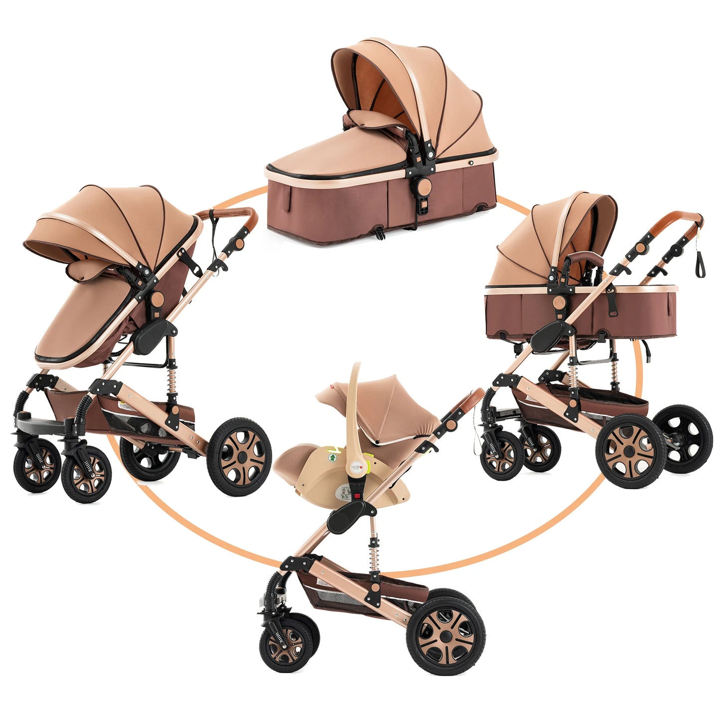 Baby Stroller Combo Car Seat,Baby Travel System with Isofix Base,Baby Carriage 3in1 Reversible Foldable Standard Stroller