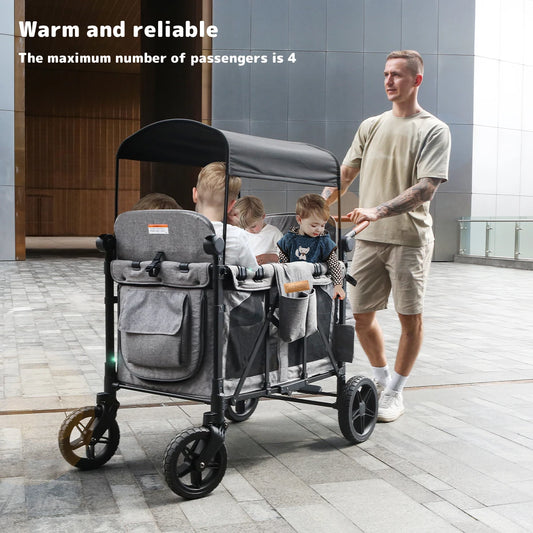Foldable outdoor camping vehicle,camping storage vehicle,can accommodate four children's strollers,and the sunshade is detachabl