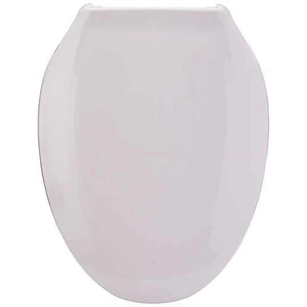 Elongated Toilet Seat with Cover Polypropylene Plastic Standard Bolts 300 lb Capacity ANSI Compliant White Bathroom Accessory