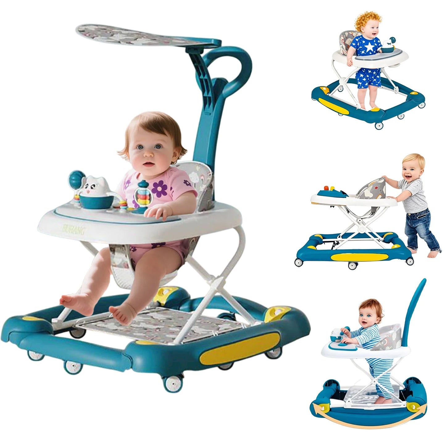 Baby Multi-Functional Comfortable Walker With Awning Anti-Rollover Adjust And Shake The Walker Foldable Baby Walker For Boy Girl