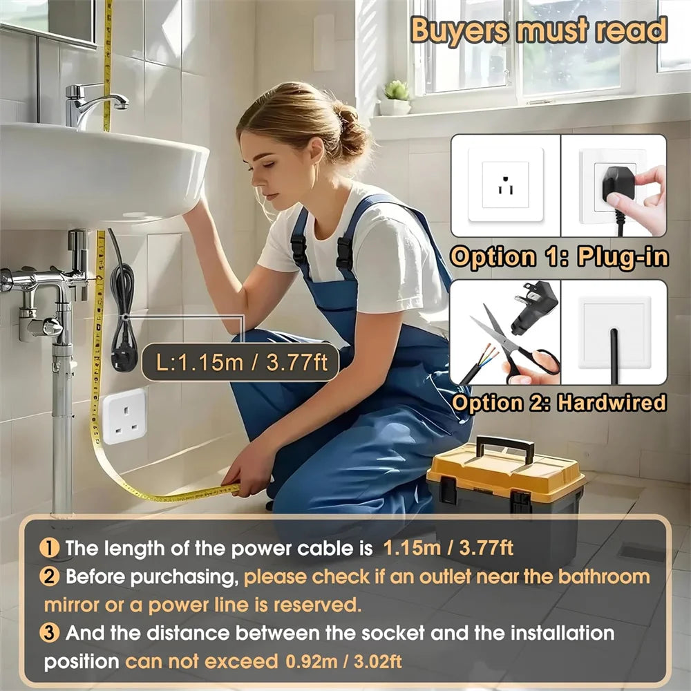 32x40 inch LED Bathroom Mirror Vanity Mirrors with Backlit Lights Fogless Makeup Mirror Wall Mounted with Demister Dimmable