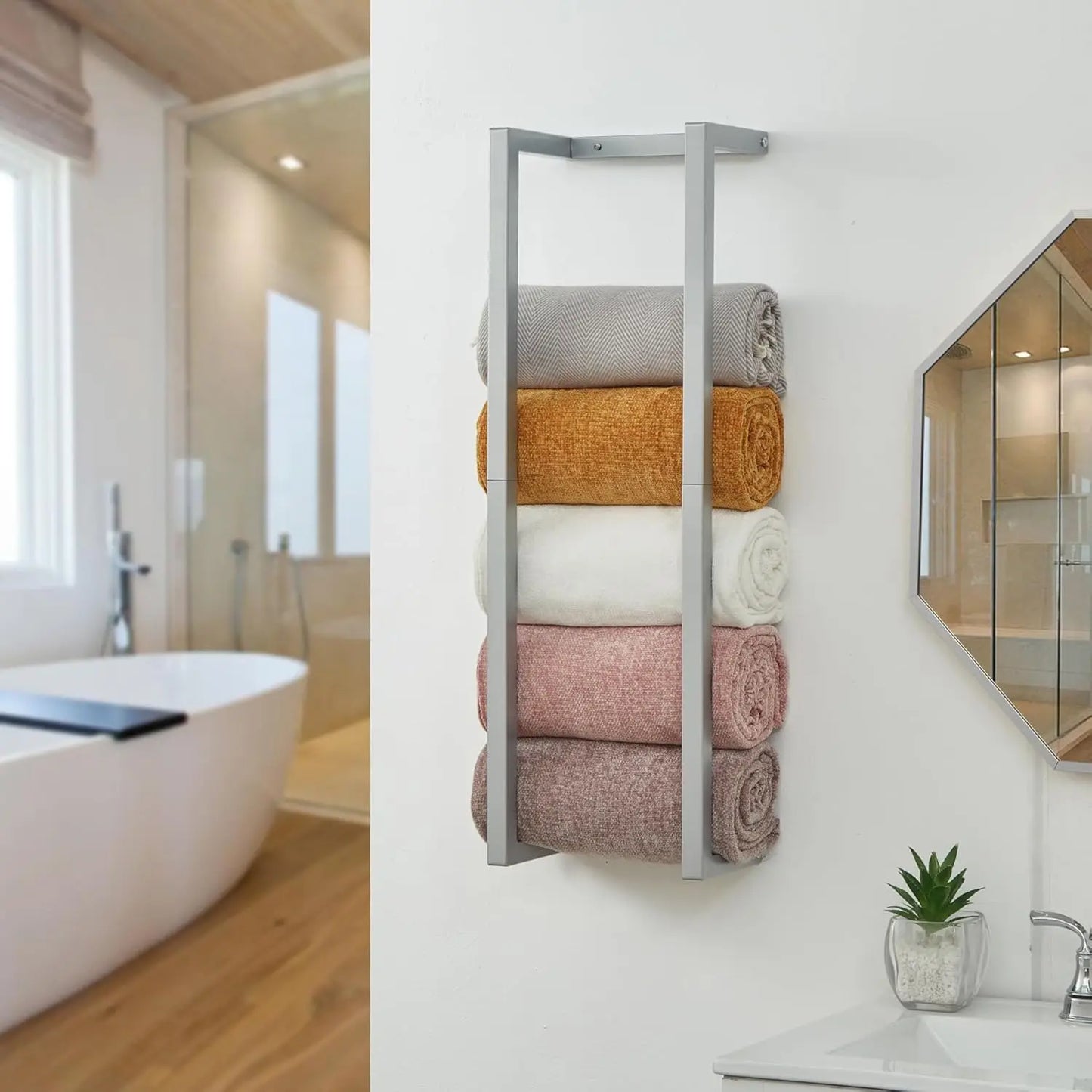 Rolled Towels, Towel Rack for Bathroom,Wall Mounted Metal Bathroom Organizer, Bath Towel Holder Wall for Modern Small Space