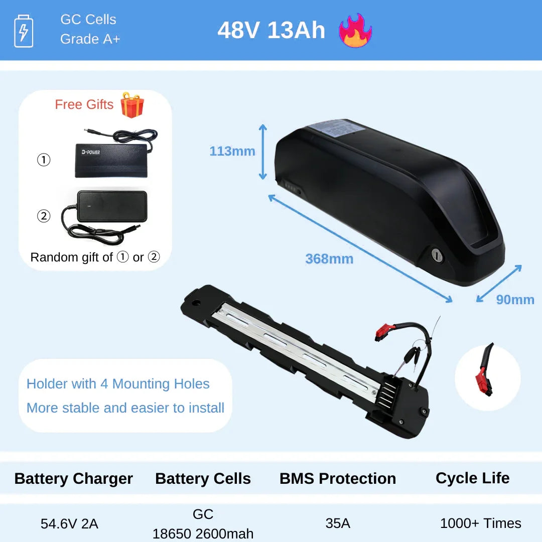 BAFANG BBS02 750W 48V Mid Drive Motor - High Power Electric Bike Conversion Kit with Removable 52V/48V 20Ah/13Ah Lithium Battery