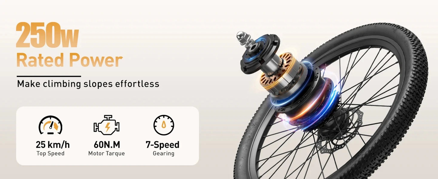 Aairsk SU7 E-bike 250W Motor 36V13AH City Commute Electric Bike 24 inch Tire NFC Key Men and women cycling Electric Bicycle