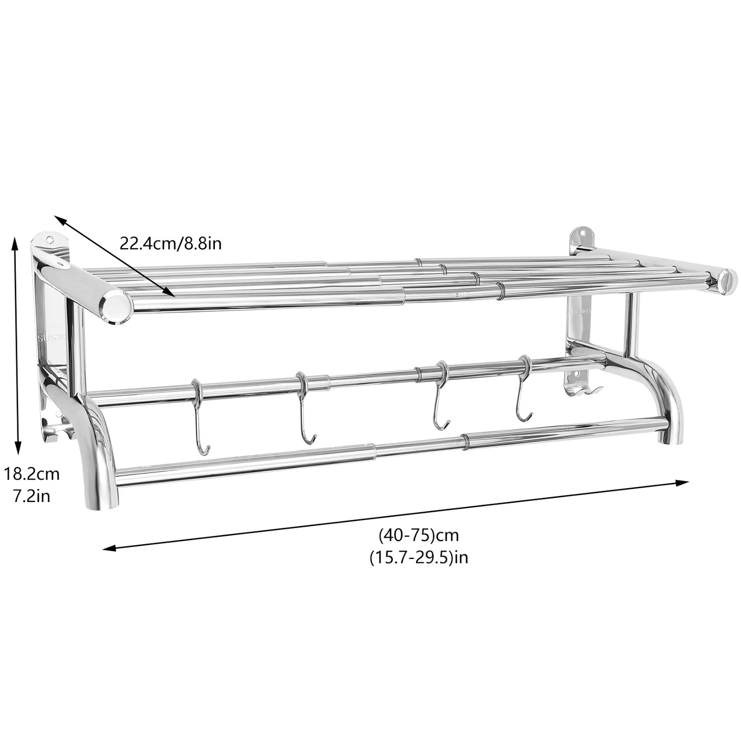 LOYALHEARTDY Towel Rack Bathroom Home Hotels Rail Holder Stainless Steel Wall Mounted Extendable Hanging Storage Shelf Rustproof
