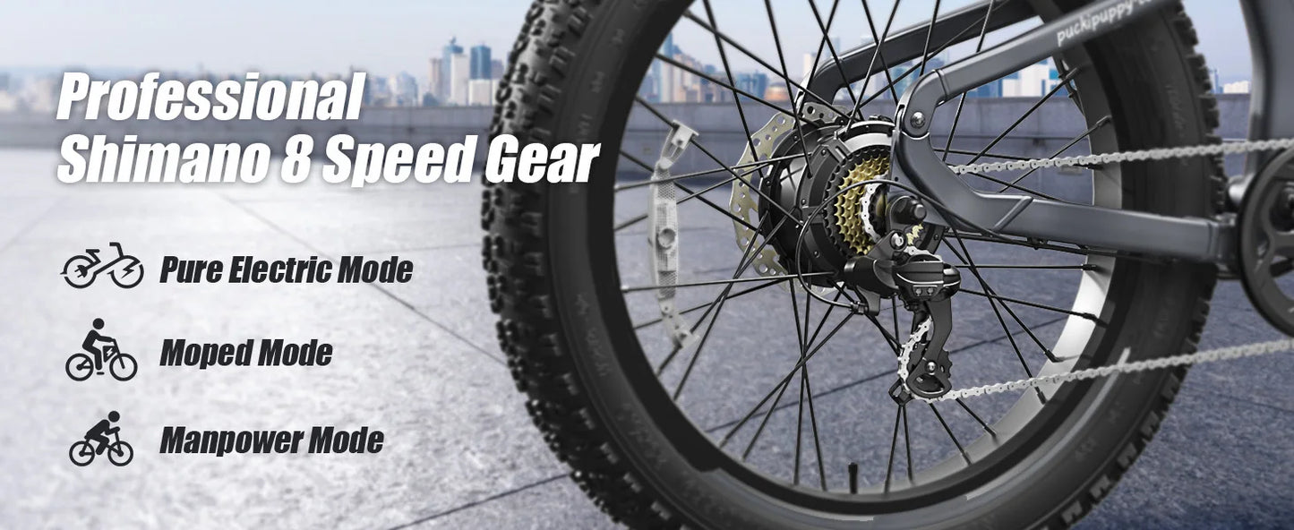 PUCKIPUPPY Labrador pro Electric Bike 1350W Peak 48V 20AH Battery Ebike 26" Fat Tire Full Suspension Electric Mountain Bike