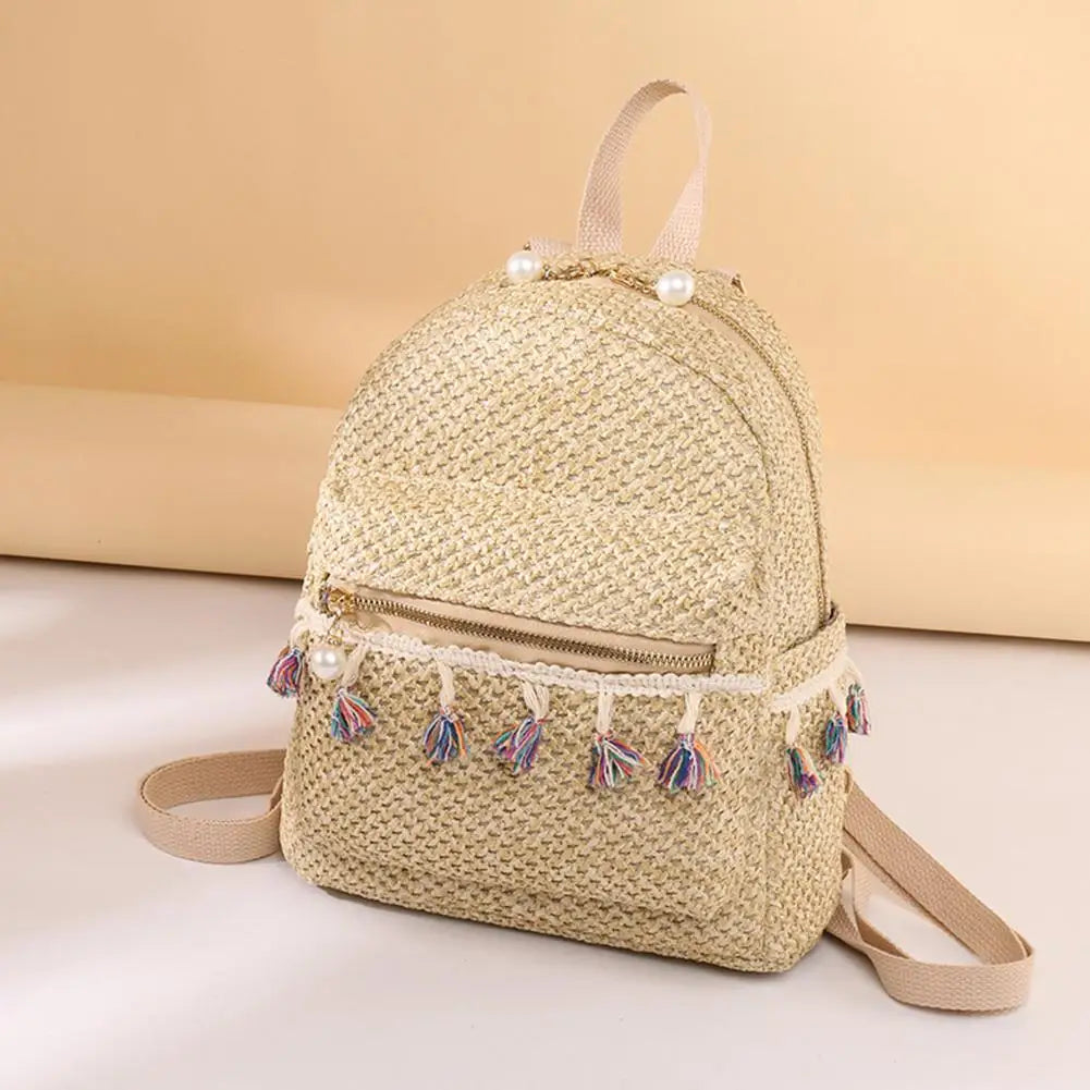 Bohemian Woven Backpack Straw School Bag Large Capacity Fashion Students Bookbag Stylish Shoulder Backpack Outdoor Travel Bag