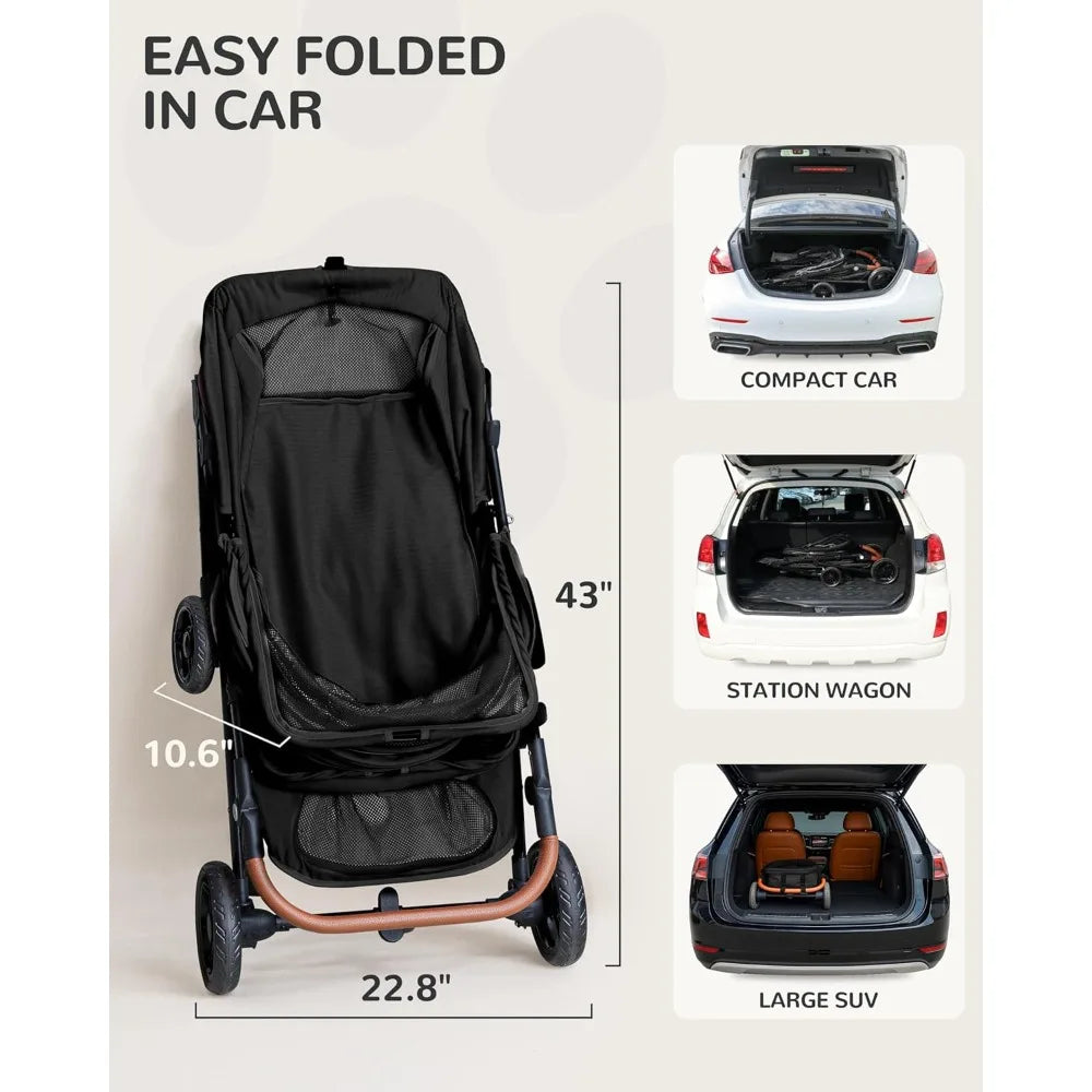 Stroller for Large & Medium Dogs (20–132 lbs), Pet Stroller for 2 Small Dogs, Extra Large Heavy Duty, Foldable & Ventilated