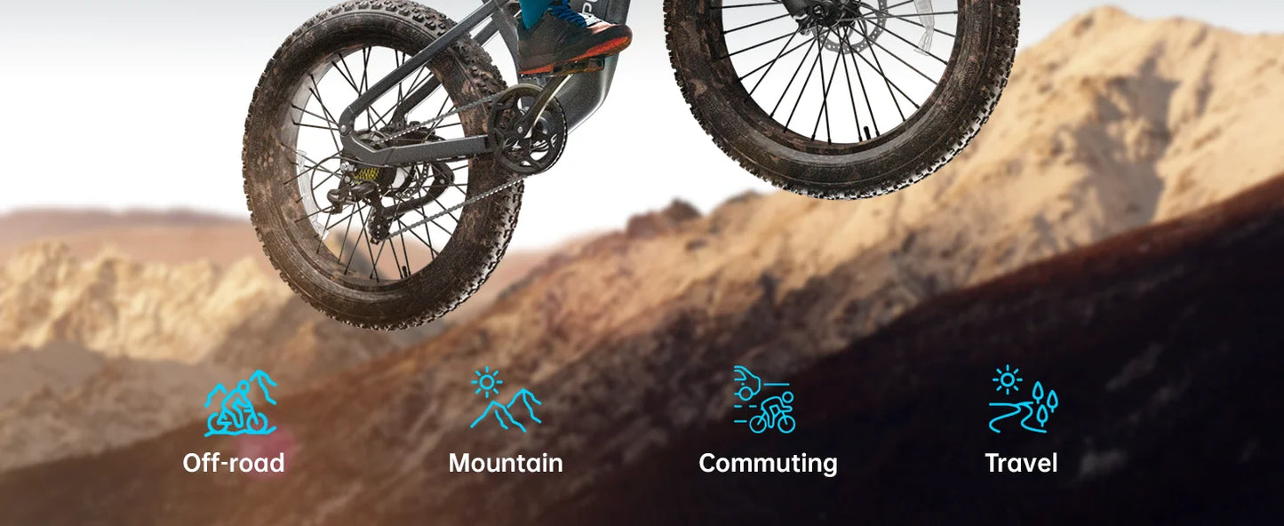 PUCKIPUPPY Electric Bike for Adults 26" Fat Tire 8 Speed 28 MPH Full Suspension Electric Mountain Bike 1350W Peak 48V 20AH Ebike
