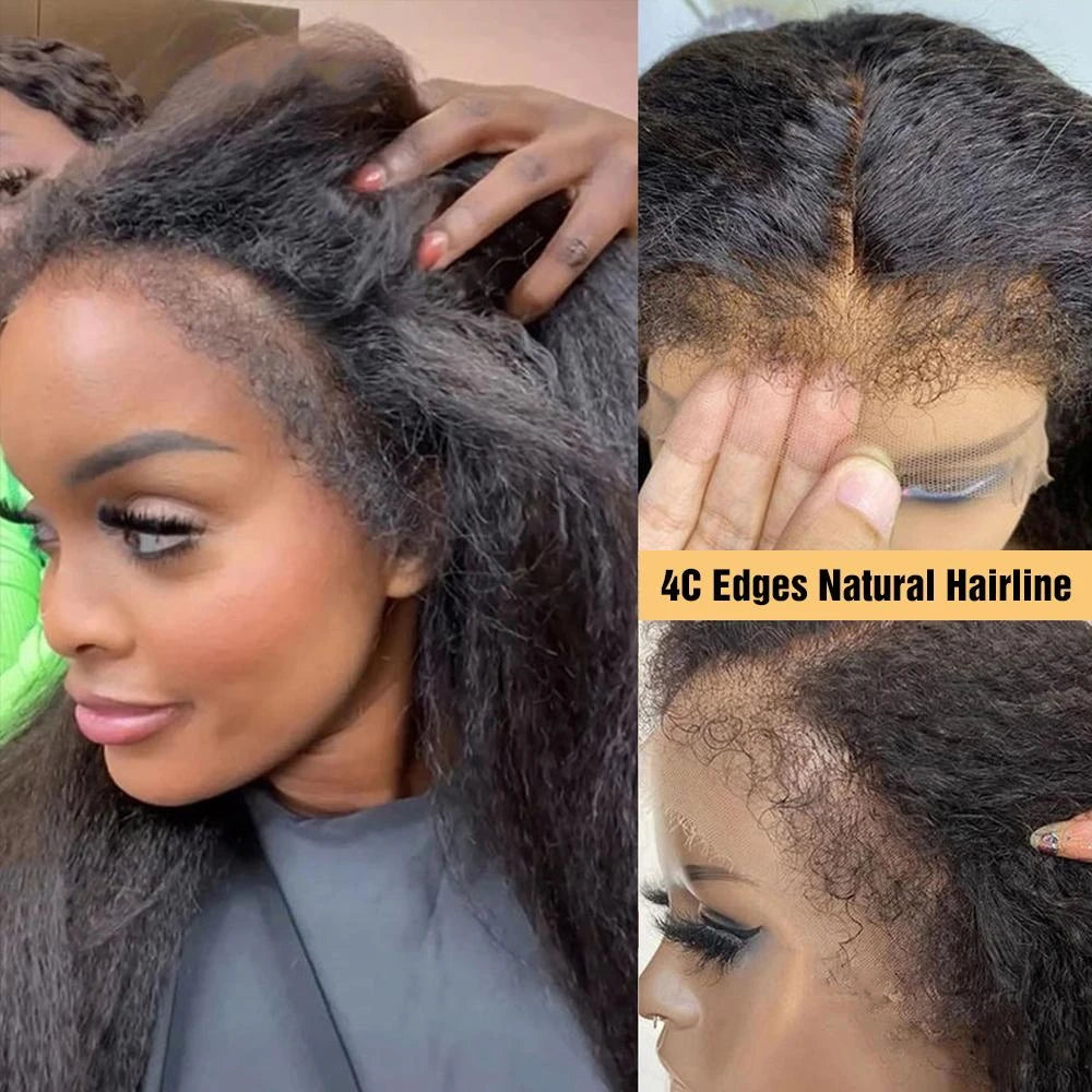 Yaki Kinky Straight 4C Edges 13x6 HD Lace Frontal Wig Human Hair 200 250 Density Lace Front Human Hair Wigs For Women Preplucked