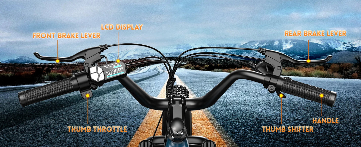 SISIGAD K008 Electric Bike 1500W motor, 28MPH speed, 80-mile range, 20" fat tires, 7-speed cargo e-bike.