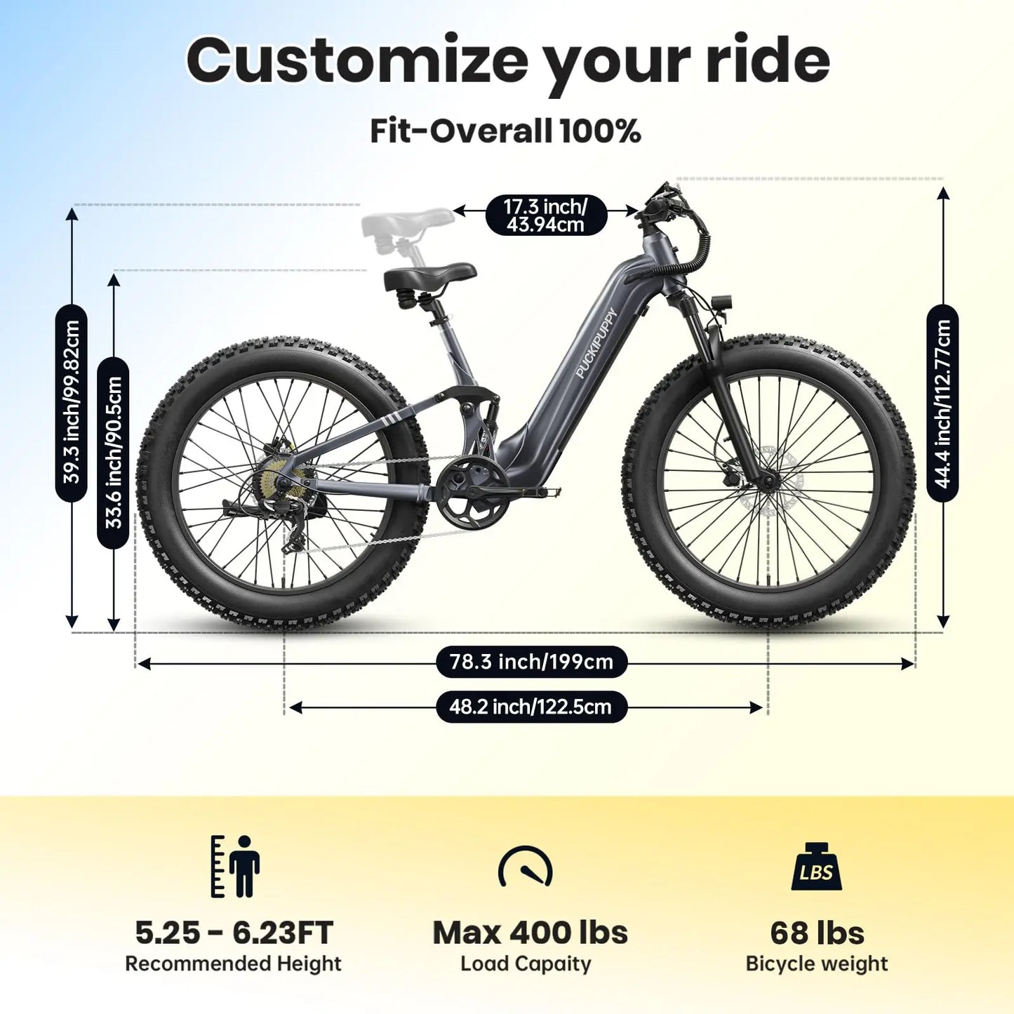 PUCKIPUPPY Boxer St Electric Bike for Adults 960W 48V 20AH Electric Bicycles with Luxury Accessory Pack and Extra 15Ah Battery