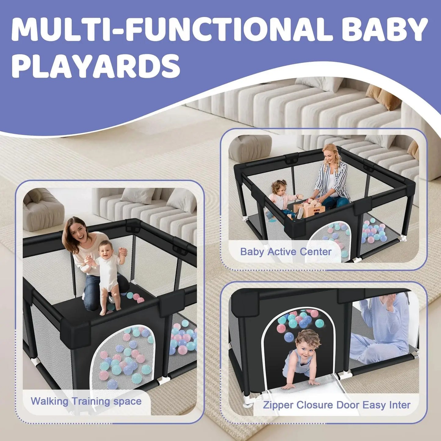 ANGDUO Square Baby Playpen Large 50*50 Inch Safet Baby Activity Fence Safety Baby Playard For Boy Girl Indoor Outdoors Usage