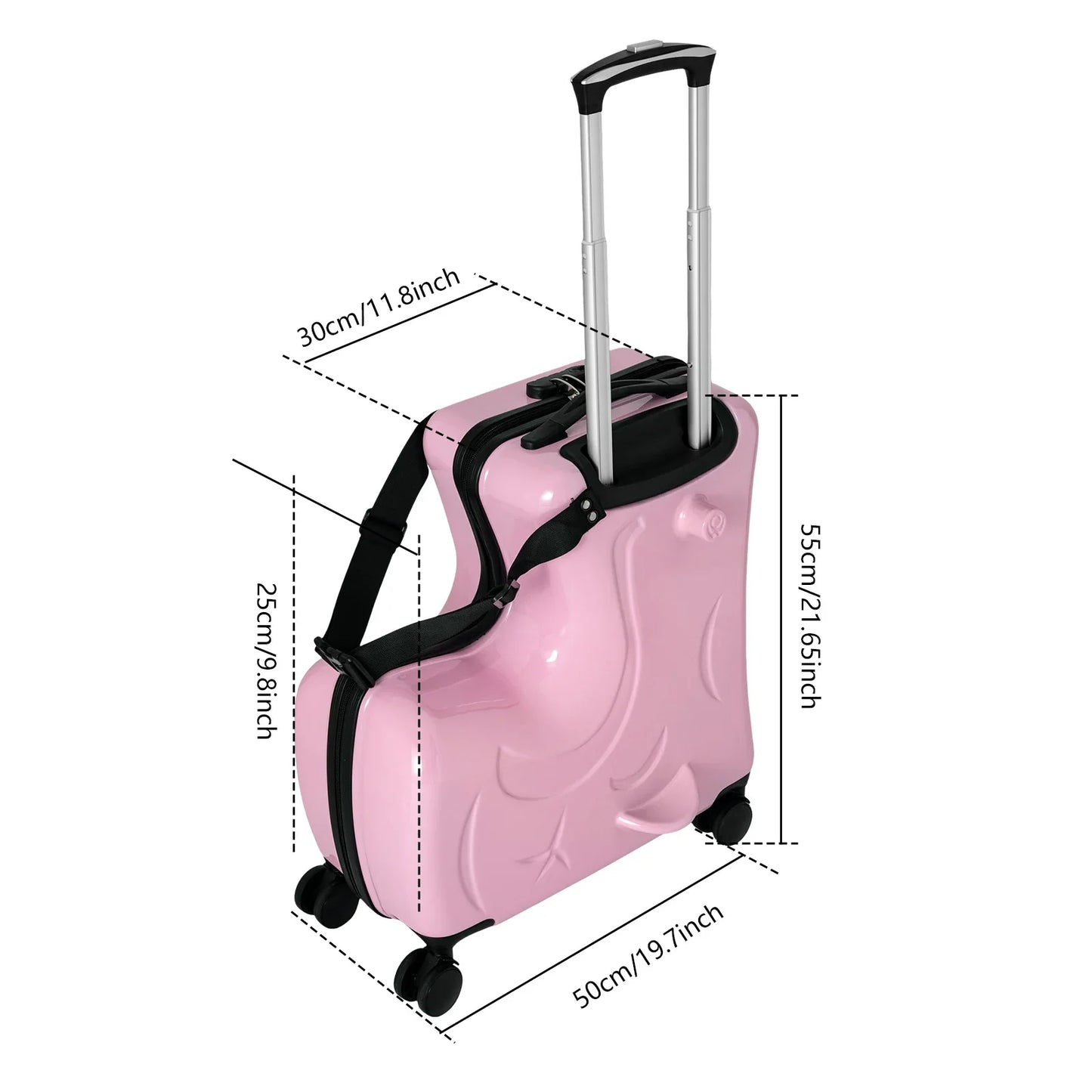 20" Kid's Ride-on Travel Suitcase,Rolling Luggage with Wheels Carry Trolley Luggage with Password Lock for Children's Day Gift