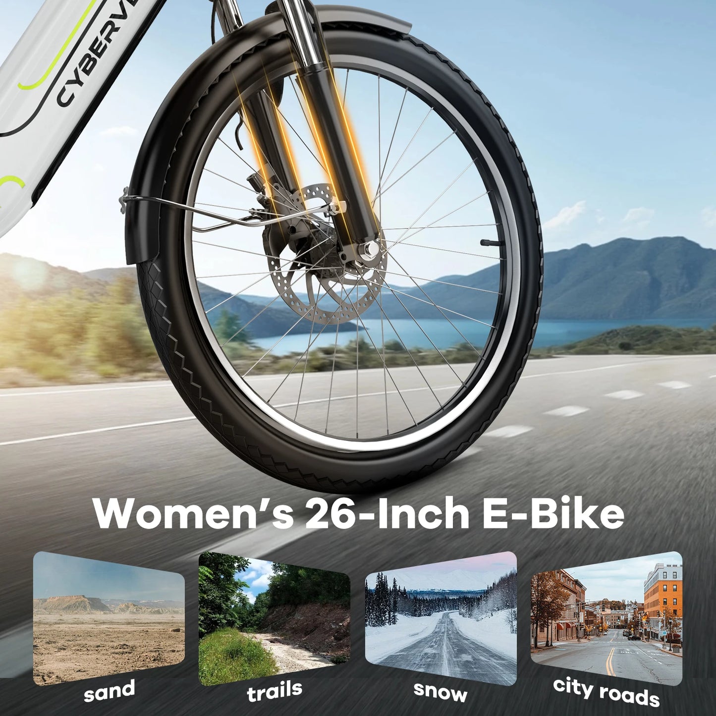 Cybervelo EK7/EK2 26" Electric Bike with 7-Speed,1000 Peak E-Bike for Adults,80 Miles Removable Battery,one year warrenty