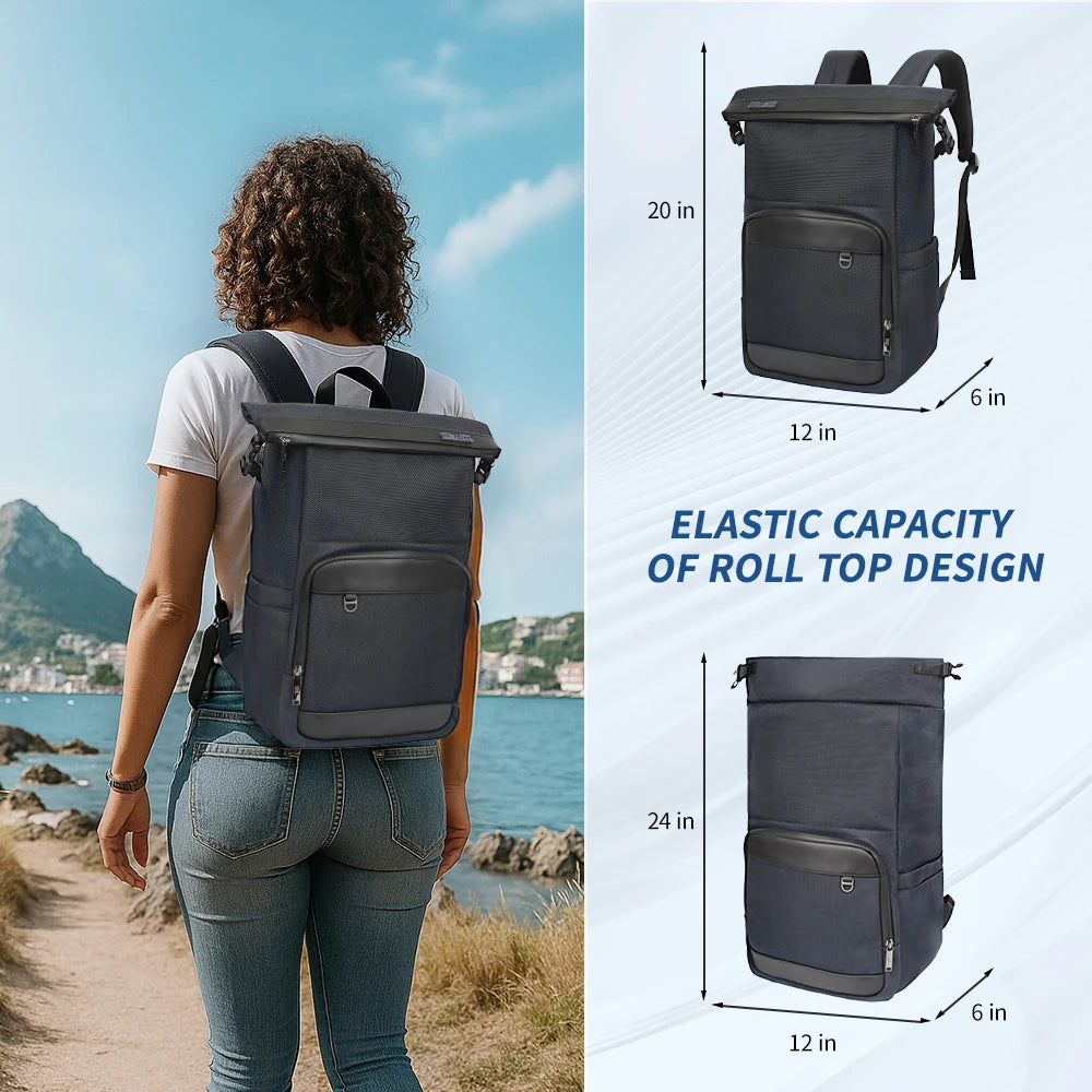 New York XPress Roll-Top Backpack for Men Large Capacity Expandable Laptop Bag Leisure Travel Backpack Hiking Camping Bags