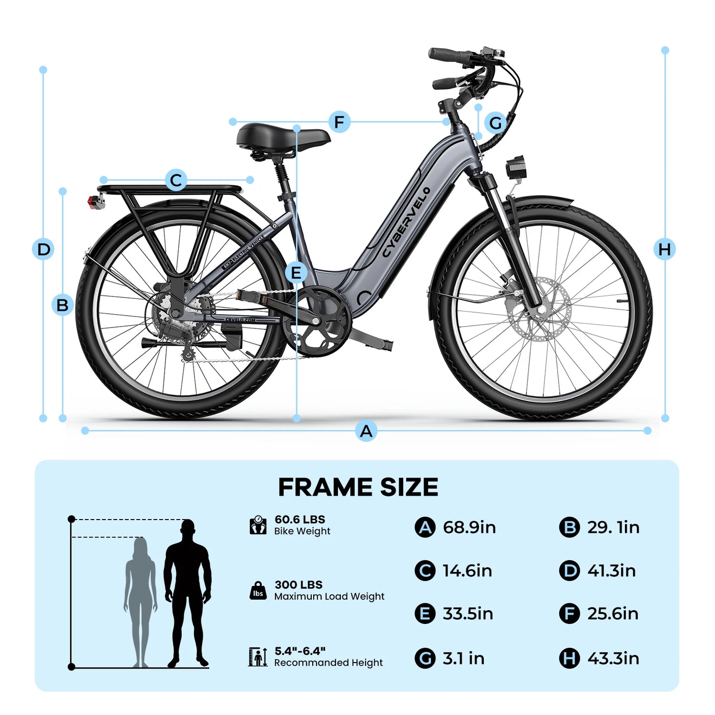 Cybervelo EK7 26" City Commuter, 80 Miles 25AH Detachable Battery 1000W Peak Long Range E-Bike, 7-Speed Shift Gear Electric Bike