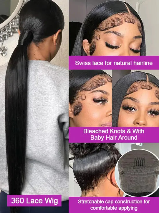 40 46 Inch 13x4 13x6 HD Bone Straight Lace Frontal Wig 360 Full Lace Front Human Hair Wigs 300% Density Glueless Wigs Human Hair