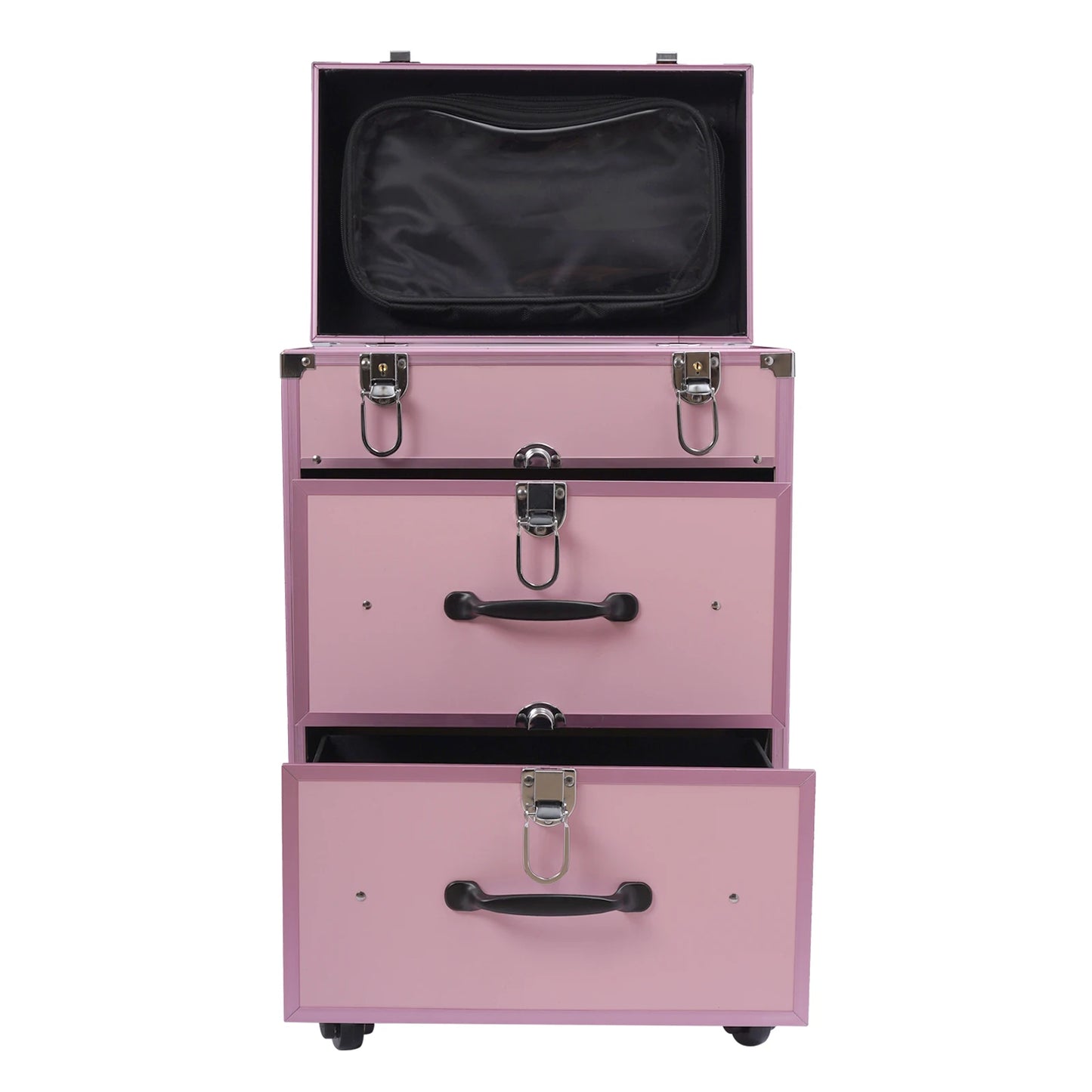 Sturdy Pink Makeup Case with Wheels - Versatile Storage for Beauty Tools and Cosmetics